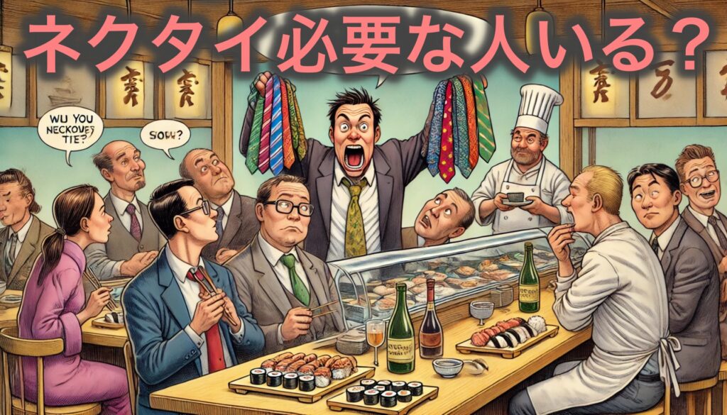 Who needs a tie now?(今ネクタイ必要な人いる?)