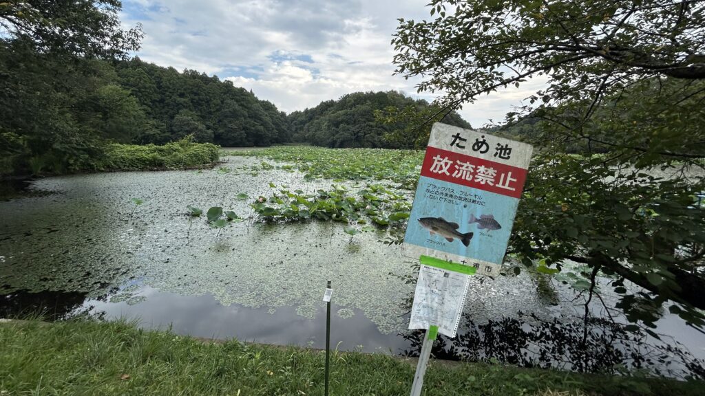バス釣りの可否と放流禁止の掲示
