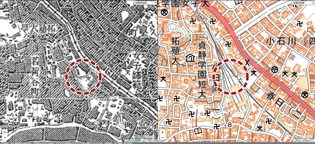 古地図と現代地図に見る谷筋の変遷